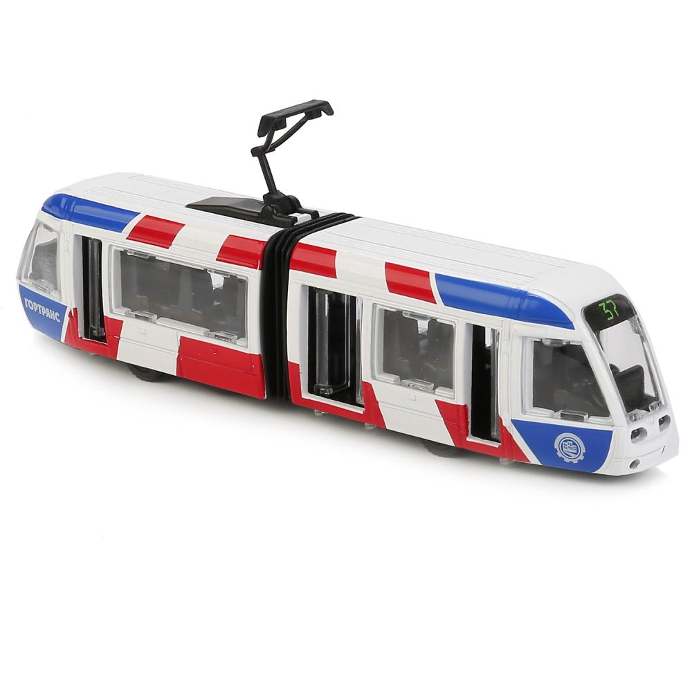 Трамвай новый с гармошкой, 19 см, открываются двери, инерционный механизм  